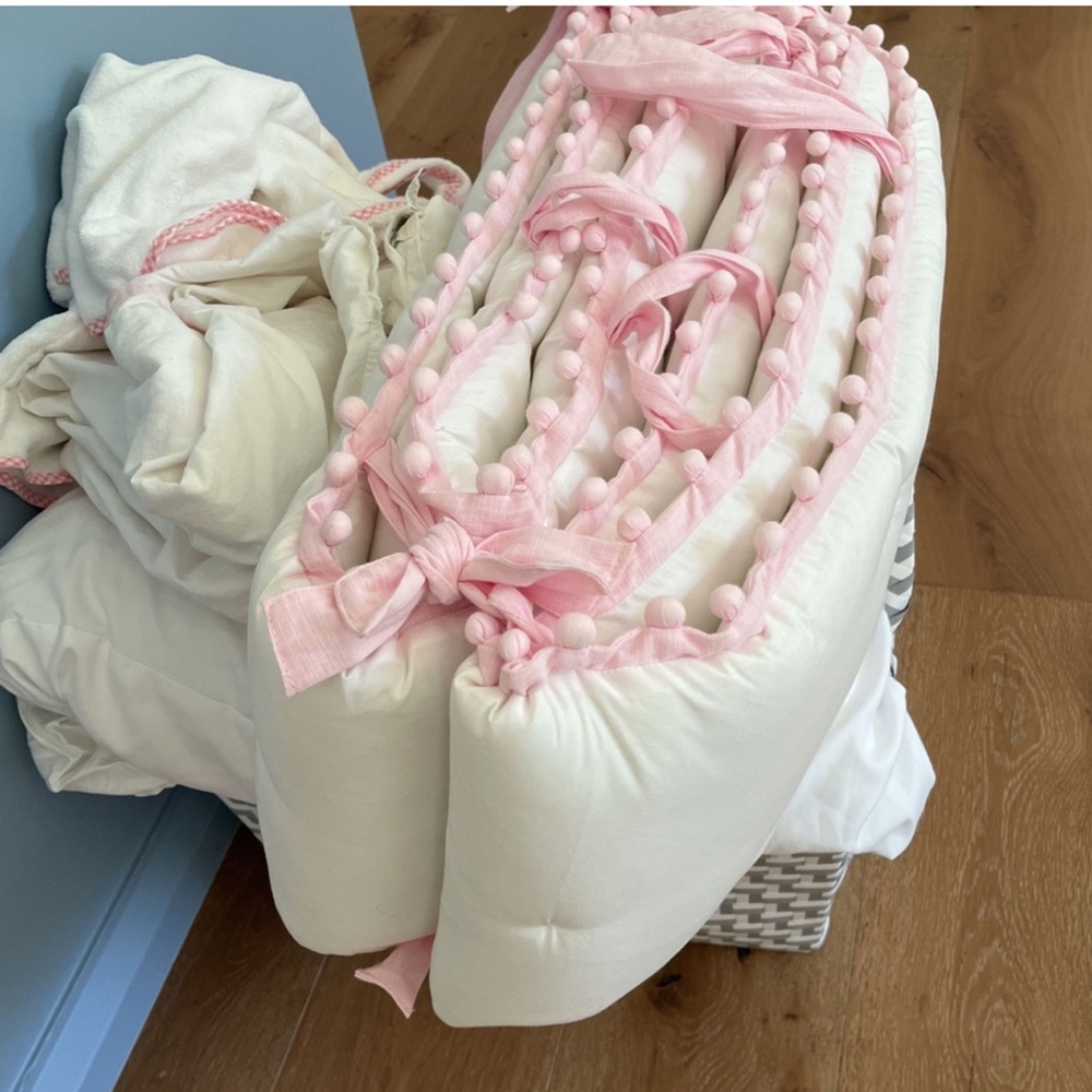 Pottery Barn Kids Baby ORGANIC POM POM CRIB BUMPER One Size